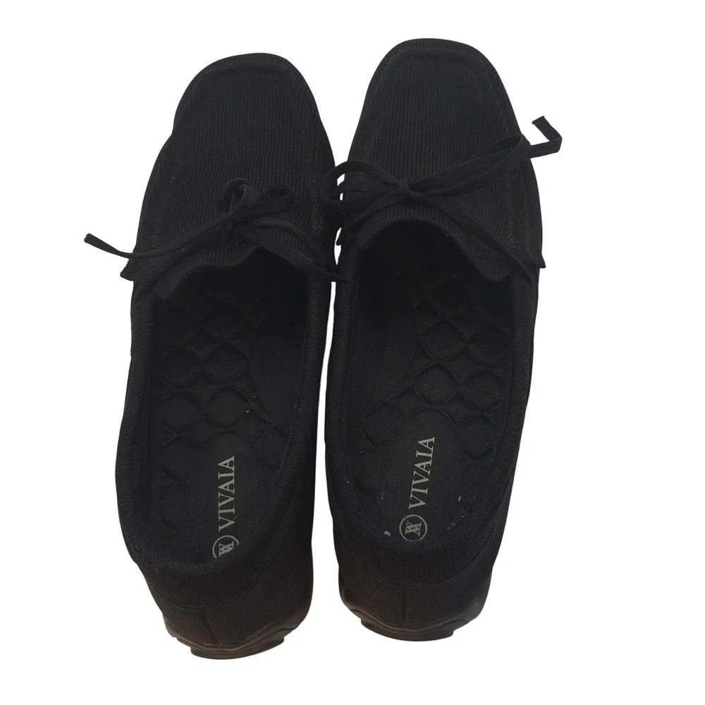 VIVAIA Black Knit Driving Moccasins Women's 10‎ Chunky Sole Comfort Flats Travel
